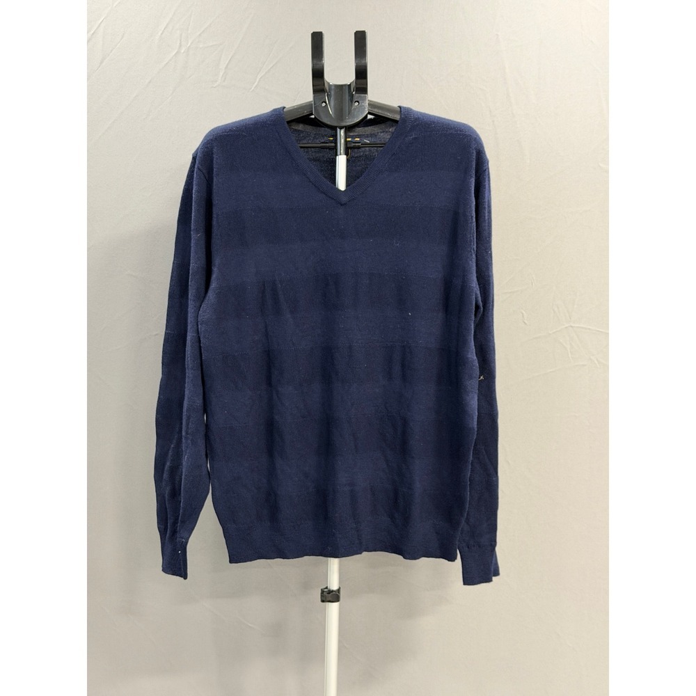 Club Room Mens Navy Blue Striped V-Neck Sweater Size L‎